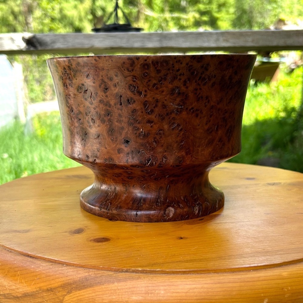 Vintage Redwood Burl Pedestal Bowl Medium Brown MCM Live Edge Catchall Melly
